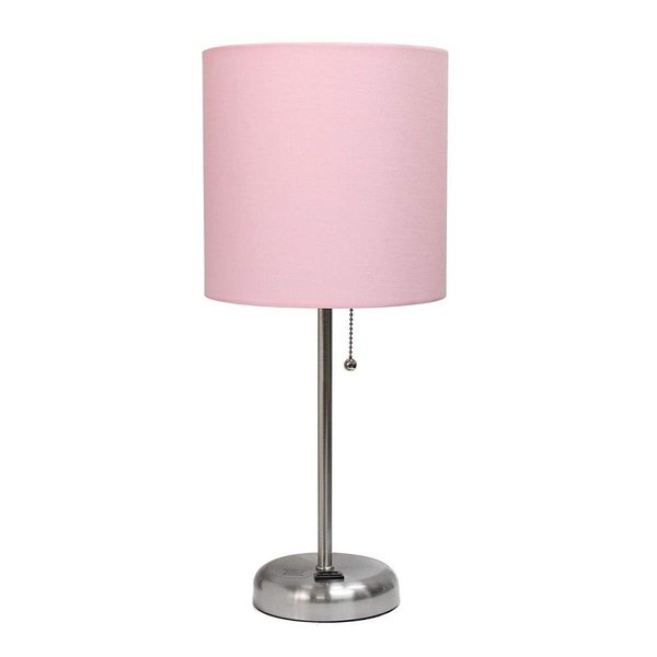 Diamond Sparkle 60W Stick Lamp with Charging Outlet & Fabric Shade - Light Pink DI2519731